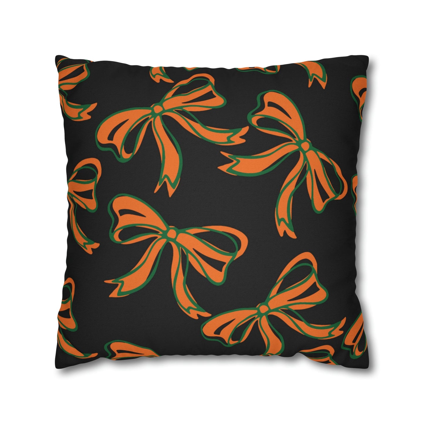 Trendy Bow College Pillow Cover - Dorm Pillow, Graduation Gift,Bed Party Gift,Acceptance Gift,College Gift, Miami Hurricanes, orange & green