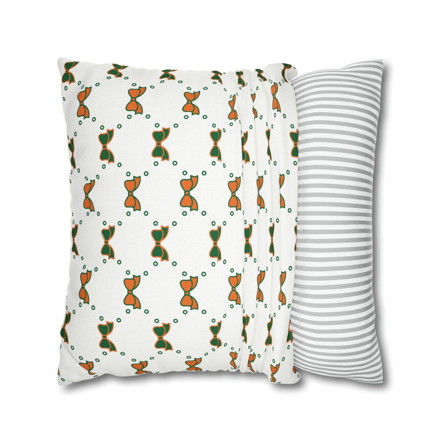 Pretty Little Bow Pillow Cover - Dorm Pillow,Bow Pillow,Bed Party Gift, Acceptance Gift, Camp Gift, Bow Aesthetic, Miami, Orange & Green