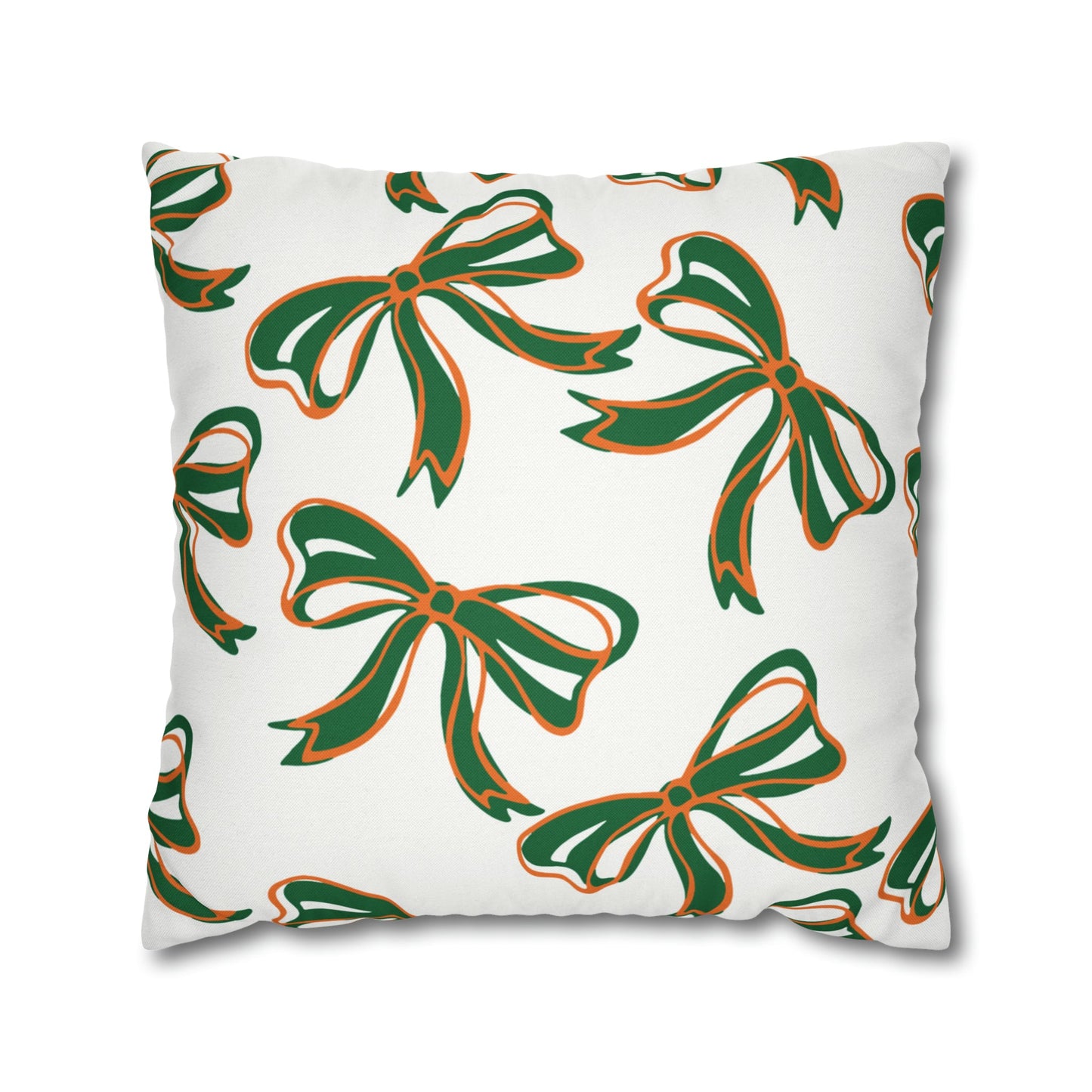 Trendy Bow College Pillow Cover - Dorm Pillow, Graduation Gift,Bed Party Gift,Acceptance Gift,College Gift, Miami Hurricanes, orange & green