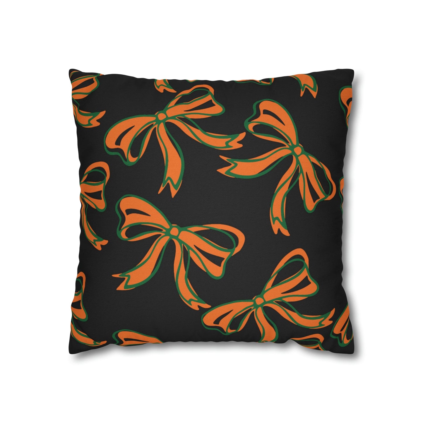 Trendy Bow College Pillow Cover - Dorm Pillow, Graduation Gift,Bed Party Gift,Acceptance Gift,College Gift, Miami Hurricanes, orange & green