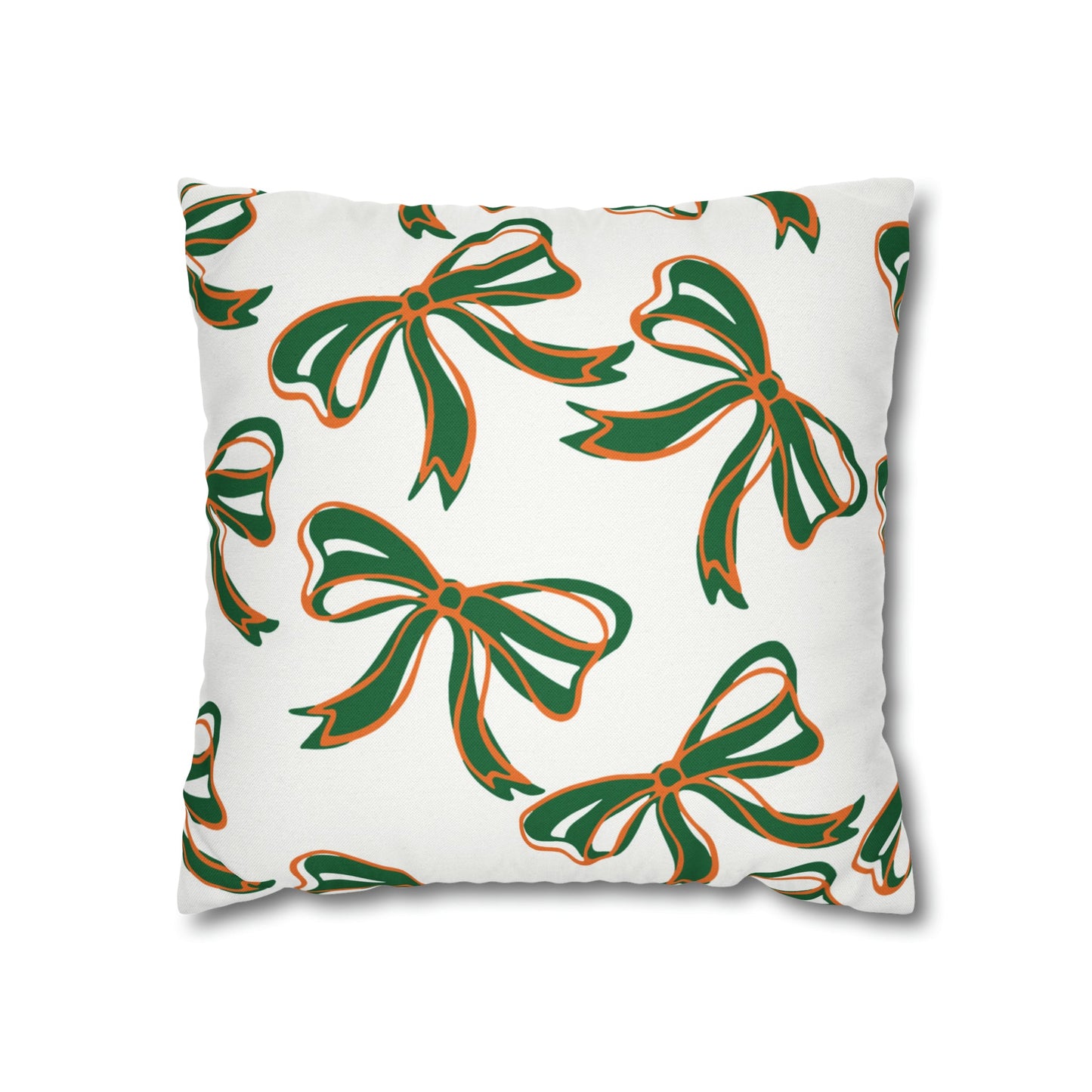 Trendy Bow College Pillow Cover - Dorm Pillow, Graduation Gift,Bed Party Gift,Acceptance Gift,College Gift, Miami Hurricanes, orange & green