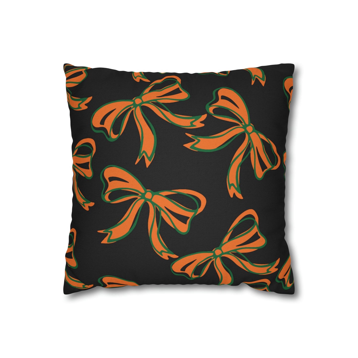 Trendy Bow College Pillow Cover - Dorm Pillow, Graduation Gift,Bed Party Gift,Acceptance Gift,College Gift, Miami Hurricanes, orange & green
