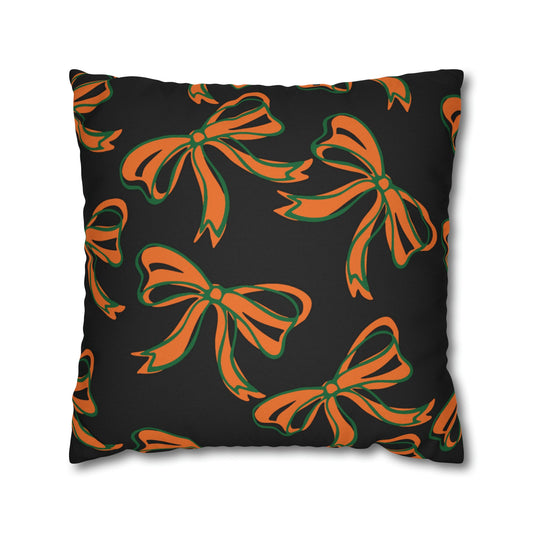 Trendy Bow College Pillow Cover - Dorm Pillow, Graduation Gift,Bed Party Gift,Acceptance Gift,College Gift, Miami Hurricanes, orange & green