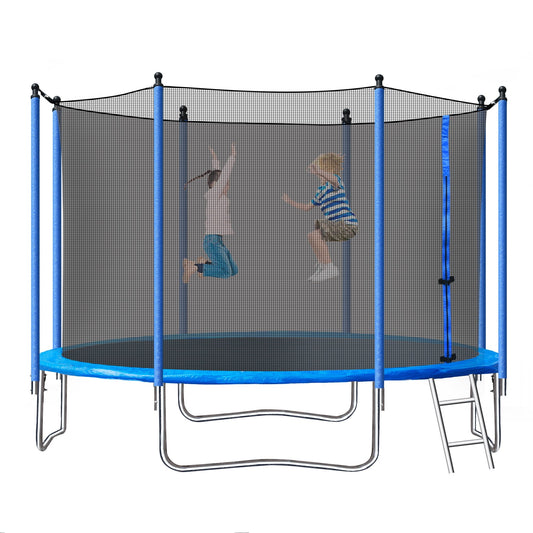 10FT Trampoline with Enclosure, Kids Trampoline with Non-slip Ladder, Backyard Patio Family Outdoor Recreational Trampoline, Including All Accessories