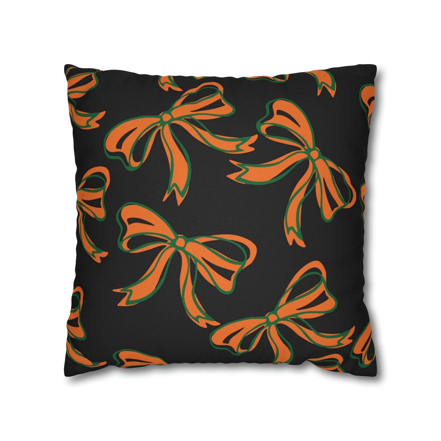 Trendy Bow College Pillow Cover - Dorm Pillow, Graduation Gift,Bed Party Gift,Acceptance Gift,College Gift, Miami Hurricanes, orange & green