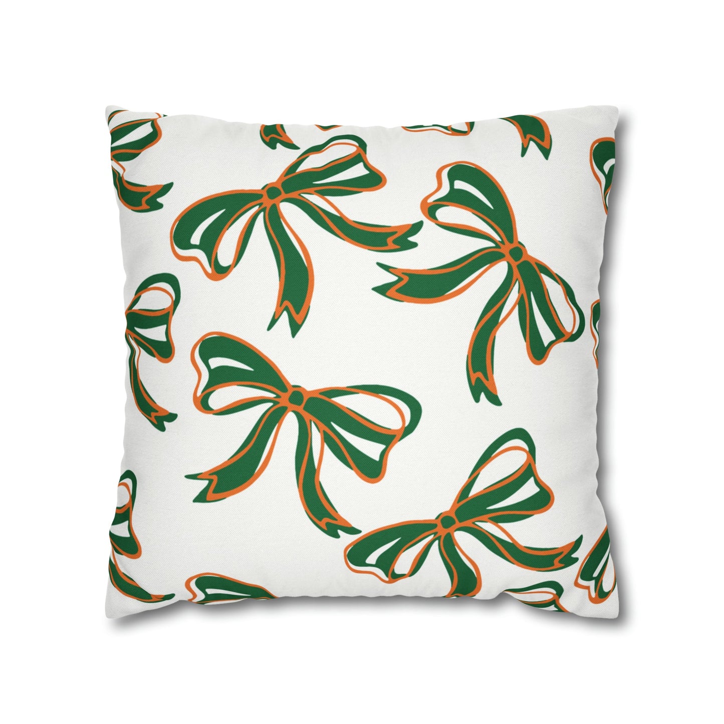 Trendy Bow College Pillow Cover - Dorm Pillow, Graduation Gift,Bed Party Gift,Acceptance Gift,College Gift, Miami Hurricanes, orange & green