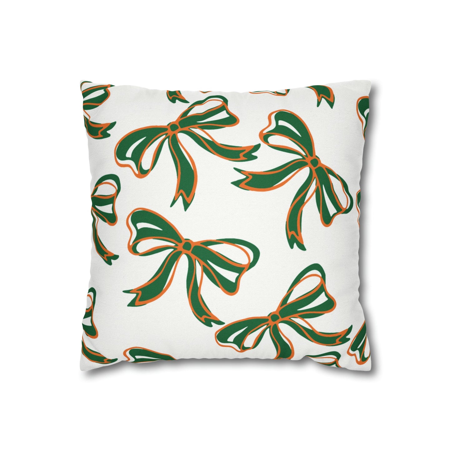 Trendy Bow College Pillow Cover - Dorm Pillow, Graduation Gift,Bed Party Gift,Acceptance Gift,College Gift, Miami Hurricanes, orange & green