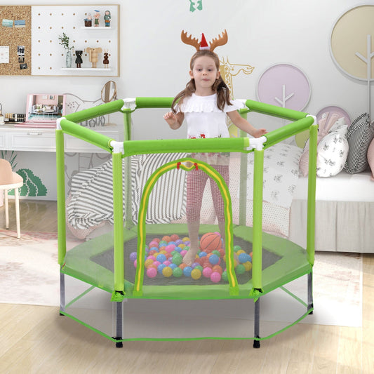 4.6FT Mini Hexagon Trampoline for Kids, Indoor Outdoor Trampoline with Safety Enclosure Net and Ball, Toddler Small Trampoline Gifts for Boy and Girls, 110 lbs Weight Capacity, Green