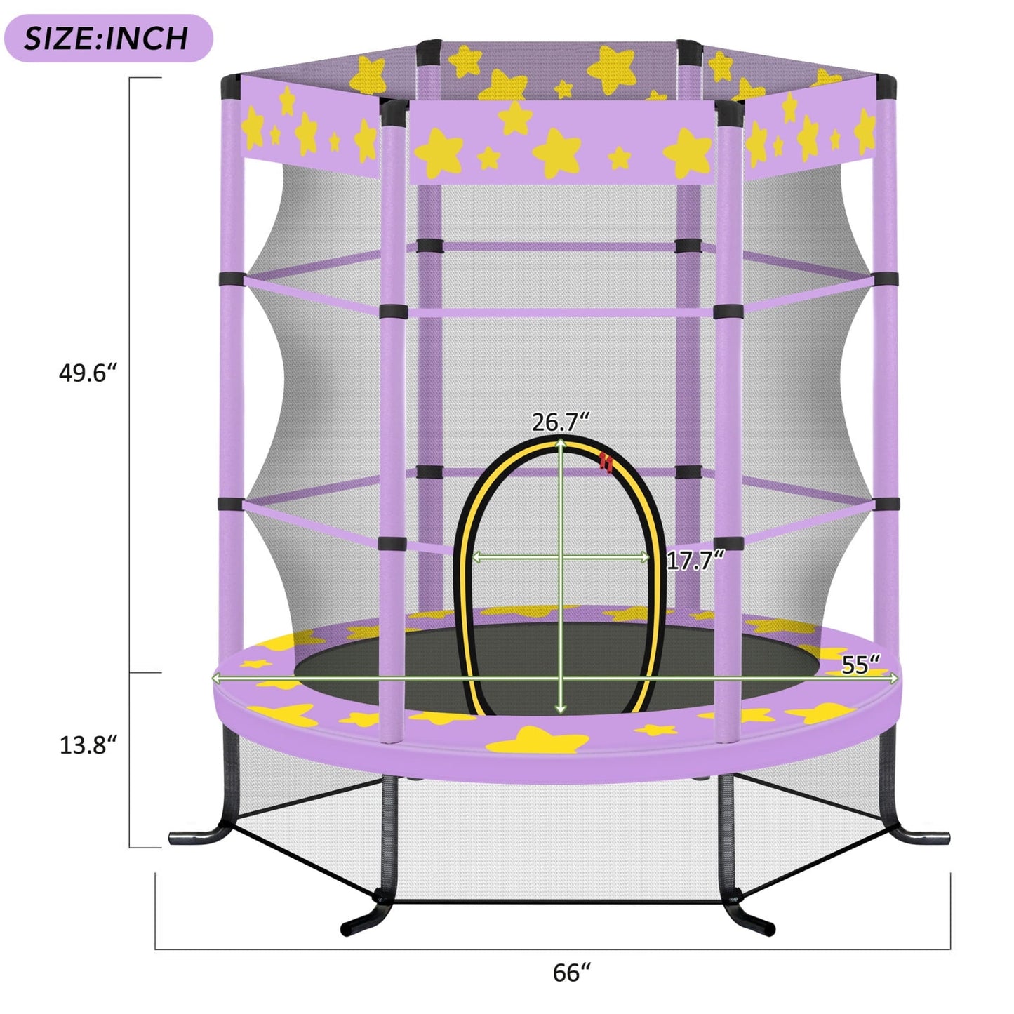 55'' Mini Trampoline with All-round Enclosure Net for Kids, 4.5FT Outdoor Indoor Trampoline with 6 Metal Legs Support 100LBS Load, Round Recreational Trampolines for Birthday Holiday Chrismas Gift, Pu