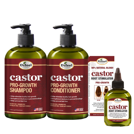 Difeel 3-PC Castor Pro-Growth Hair Growth: Cleansing & Treatment Set - Includes 12 oz. Shampoo, 12 oz.  Conditioner, & 2.5 oz. Root Stimulator