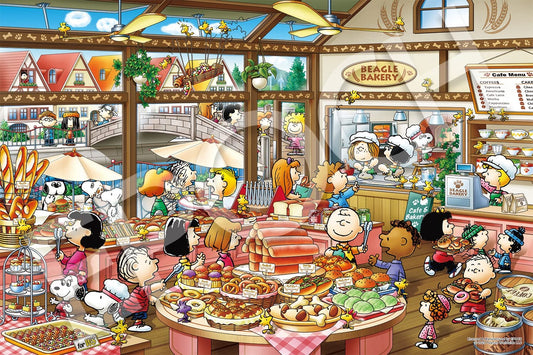 Epoch 22-506 Peanuts Beagle Bakery Jigsaw Puzzle 50x75cm w/Glue Spatula & Score Ticket