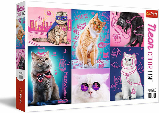 Trefl Super Cats Neon Color Line 1000 Piece Puzzle