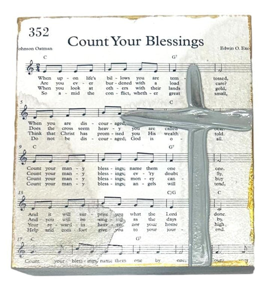 Hymn Handpainted Wooden Block Home Decor Art by Susan Count Your Blessings